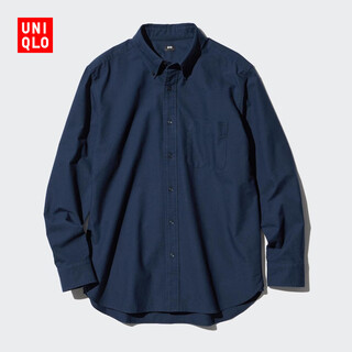 Мужская и женская оксфордская тканая рубашка uniqlo, рубашка с длинными рукавами, повседневная, однотонная, повседневная, для поездок на работу, 470293 470293/69, темно-синий, 3xl