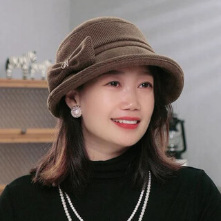 秋冬百搭保暖显脸小礼帽时尚洋气中老年盆帽CLp复妈妈渔夫帽jd 咖色