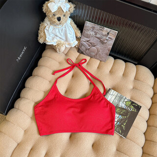 Ruqiuyao 2025 new summer style hot girl sexy halterneck tube top women's outer vest backless underwear beautiful back bottoming bra red one size fits all (suitable for 80-125 jin jin equals 0.5 kg)