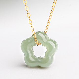 Oriental jadeite and hetian jade plum blossom pendant/light luxury clavicle hollow pendant jade necklace birthday gift for women
