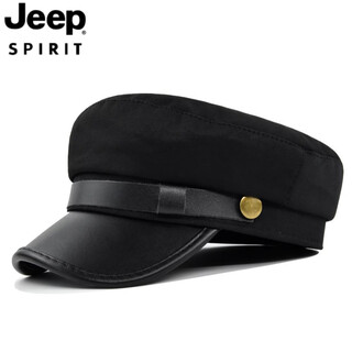 Jeep spirit hat men's autumn and winter beret autumn and winter metal buckle octagonal hat octagonal hat woolen hat flat hat republic of china trendy style be123-1 black m (56-58cm)