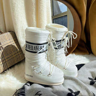 STELLA WEISZ明星同款厚底MOON月亮靴2025冬季新款长筒滑雪鞋保暖防滑雪地靴女 白色中筒 （高端版本，顺丰秒发） 35