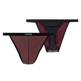 Lpcss brand men's striped thong modal sexy underwear fashionable back spelled ice silk burgundy + wine red xl 120-140jin jin equals 0.5 kg