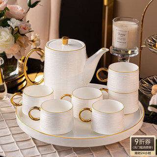 Hanming european high temperature resistant tea set jingdezhen ceramic water set teapot living room home housewarming gift cup set 8-piece set/with rotatable tray gift box