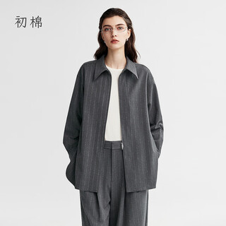 Chumian gaozhi elite chumian pinstripe shirt suit women's 25th autumn new double-ended zipper shirt loose pants gray stripe-shirt l