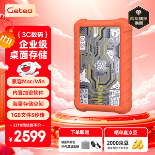 Getea enterprise-class encrypted mobile hard drive 22tb large capacity 3.5-inch desktop storage type-c3.1 high-speed cmr vertical mechanical hard drive metal shell with protective sleeve