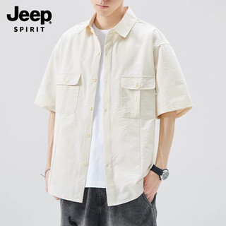 JEEP SPIRIT ice silk short-sleeved shirt men summer 2025 new trendy brand handsome niche design high-end shirt men 1105 m white M