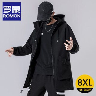 Romon spring and autumn men's mid-length windbreaker jacket trendy young and middle-aged over-the-knee loose versatile large size functional charge coat h206 black regular style xl 135--150jin jin is equal to 0.5 kg