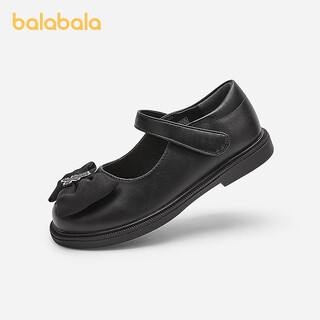 Balabala children's shoes girls princess shoes retro literary small leather shoes spring and autumn children's performance shoes bow shoes black 90001 33 (foot length 20.3-20.7/inner length 21.7)