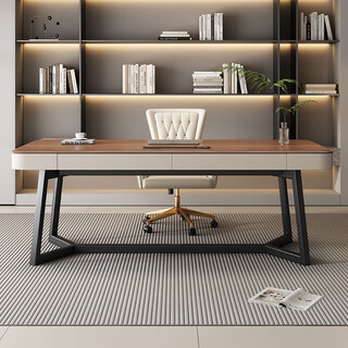 Yuexiju yue xi jv italian light luxury solid wood desk home living room large long desk boss desk walnut color high-end computer desk single desk with socket 140x70x75cm