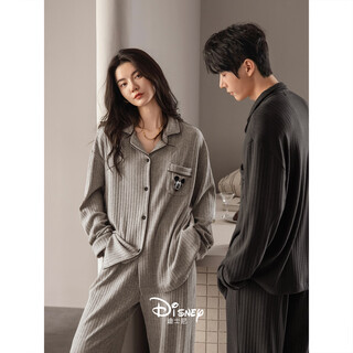 Beiyan couple pajamas women's new spring and autumn pure cotton long-sleeved mickey couple home clothes high-end men's cardigan set c21063 women's m