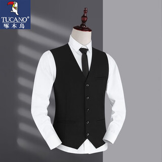 Woodpecker men's suit vest 2025 business professional vest groomsman best man wedding waistcoat brotherhood suit clip black l