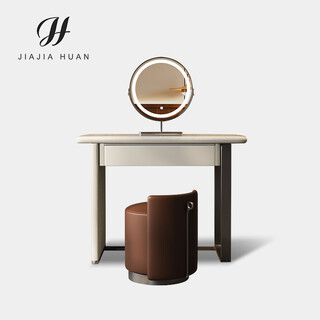 Jiajiahuan 2025 new italian minimalist master bedroom dressing table with mirror marble bedroom high-end light luxury dressing table 0.8 meter dressing table + stool + mirror / kari ice jade / gray titanium
