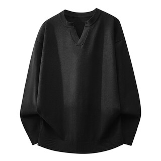 Bosieagenderbosie2025blue american cleanfit loose henley collar sweater for men and women loose old money style black/black m