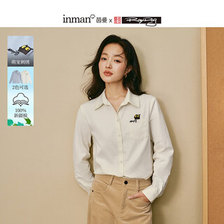 Inman mirei serie linda camisa de algodón bordada 2026 invierno nueva camisa de manga larga para mujer blanco roto xl