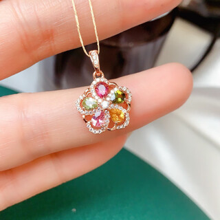Shimei 2025 spring and summer new natural tourmaline flower pendant ring set 925 silver inlaid luxurious temperament jewelry women's tourmaline pendant