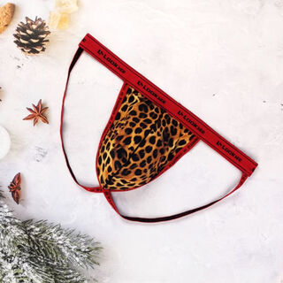 Leopard-print ice silk low-waist butt-lifting double-butt t-pants men's underwear with printed u-shaped sexy double-butt t-pants leopard print wide-banded double-butt t-pants n2102-027 m