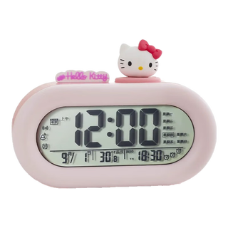 【8成新】三丽鸥儿童小学生hellokitty电子时钟闹钟学生女孩床头夜光起床专用神器