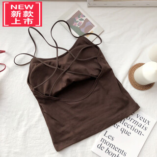 Langsha's new spring and summer women's clothing is fashionable and sexy with a silver cross-over back-wrapped chest strap and padded camisole, brown, one size fits all