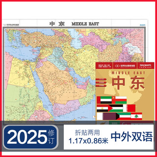 2025新版修订 欧洲地图 中东非洲南美洲贴图 意大利法国高清彩印纸质折叠图大字版 墙贴贴图墙画装饰（折挂两用 中外文对照 大字易读 885mm*1170mm)世界热点国家地图 中国地图出版社 中东