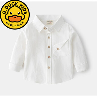 G.duck children's shirt boys' long-sleeved velvet autumn and winter new white boys' cotton shirt plus velvet style jacket white shirt 130 cm
