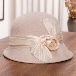 Hanqing mid-summer french style silk linen bow woolen fisherman hat for women autumn and winter fashion hepburn wind basin hat elegant curling ceremony off-white m (56-58cm)