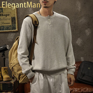 Elegantman old money style henry collar sweater for men in autumn retro lazy style long-sleeved sweater bottoming shirt top snowflake gray m _ suitable for -125jin jin equals 0.5kg
