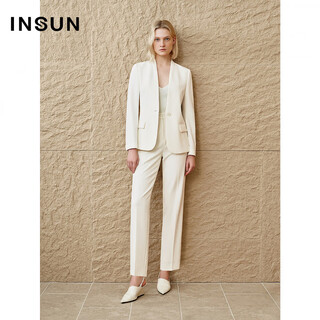 Insun 2025 summer women's classic twill drape straight suit pants off-white s 36