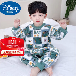 Disney baby children's one-piece pajamas autumn and winter boys' coral velvet one-piece baby flannel home clothes thickened baby sleeping bag green single layer double-sided velvet 100 recommended 90-100cm 3-4 years old cm height 8