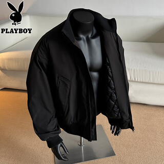 Playboy american flying cotton jacket for men in autumn and winter, thickened loose stand-up collar cotton jacket, men's jacket, badminton down jacket, black (cotton and thickened) xl (140-159jin jin equals 0.5kg)