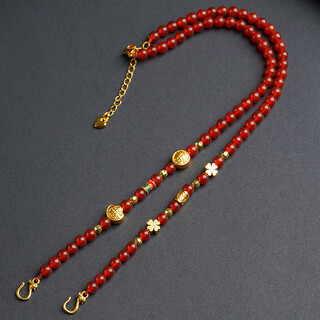 Chili original handmade red agate double hook koi lock chain double ear pendant lanyard clavicle position gold lock chain new style red agate double hook chain