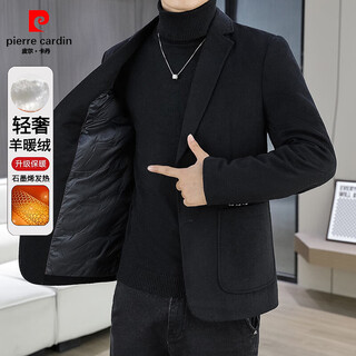 皮尔卡丹（pierre cardin）秋冬季新款加厚羊毛呢大衣男士短款商务休闲韩版保暖呢子西装外套 黑色 XL