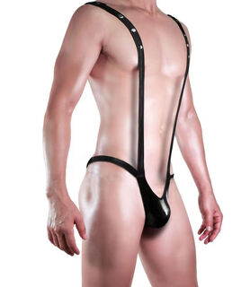 G-string men's black imitation patent leather pu sexy one-piece suspender t-pants temptation men's sexy underwear passionate teasing g063 one size fits s-xxl