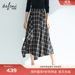 Eveli (eifini) jiang xin endorses irregular plaid design a-line skirt 2025 autumn new commuter casual skirt black m 100-110jin jin equals 0.5 kg