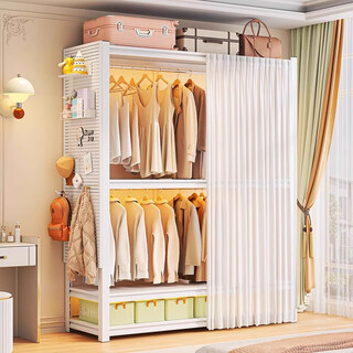 Moji simple wardrobe rental house household shelf-type clothes hanger floor with gauze curtain open steel frame structure clothes hanger five layers long 120 wide 50 high 198 - widened and thickened version