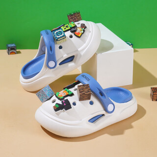 我的世界儿童洞洞鞋2025夏季新款男童拖鞋男孩中大童外穿包头凉拖 白蓝 35 /36码【内长约22.5cm】