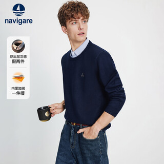 Navigare italian small sailing ship 25 autumn and winter new men's fake two-piece velvet sweater shirt collar sweater 1144015304