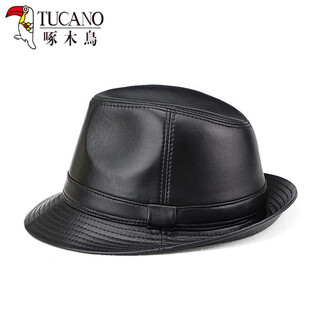 Woodpecker (tucano) spring and autumn first layer genuine sheepskin hat shanghai beach men's top hat gentleman cowboy british jazz hat middle-aged and elderly men's hat sheepskin black l(56-57)cm