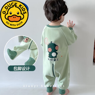 G.duckkids baby one-piece pajamas, children's german velvet sleeping bag, spring, autumn and winter thickened split-leg anti-kicking quilt artifact baby foot wrap, type a thickened green-three-head zipper, one piece for winter 90 m (recommended height 71-83cm) 1-2 years old