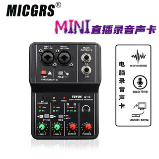 Micgrs mobile computer live broadcast sound card set usb sound card high-definition recording professional post-dubbing radio music arranger delivery audiobook anchor guitar instrument 48v q12 (computer only)