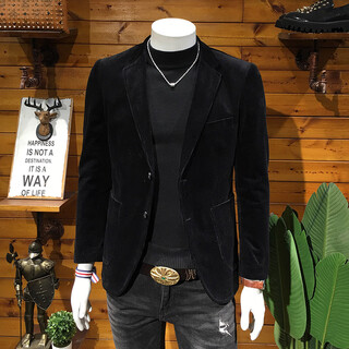 Rowswell2025 new spring and autumn corduroy suit for young men korean version slim retro business casual small suit jacket black xl