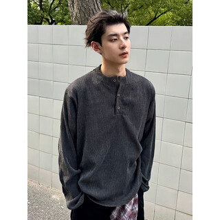 7 excellent products henry collar long-sleeved t-shirt for men, autumn and winter american retro polo bottoming shirt, loose casual top for men zsfz-38033 dark gray m