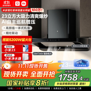 米家小米智能欧式吸油烟机S2 大吸力顶吸抽油烟机烟灶国家补贴以旧换新天然气燃气灶MJ01C【套装商品】