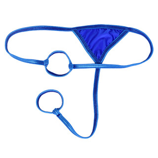 He jiagong men's sexy thong men's ice silk double circle underwear sexy open crotch temptation t pants blue