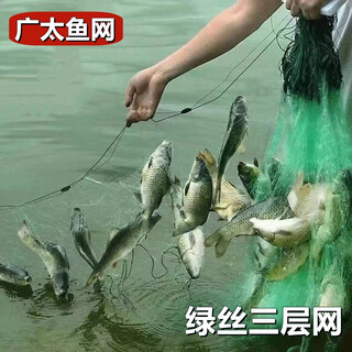 Guangtai fishing net three-layer sunken net sticky fish net green silk fishing net sticky net fishing net hanging net to catch fish wire net sticky fish net three-layer sunken net 1.5 meters high 3 fingers 50 meters long