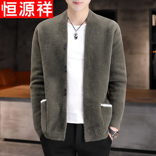 Hengyuanxiang mink wool clothes men's thickened button wool sweater cardigan jacket autumn and winter trendy green 2xl
