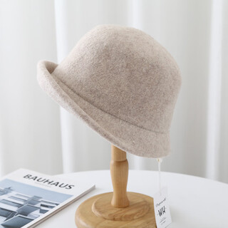 Hengyuanxiang woolen fisherman hat for women, warm in autumn and winter, korean version, versatile british retro basin hat, japanese hat, trendy beige, adjustable (54-59cm)