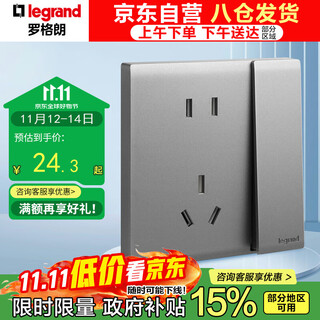 罗格朗（LEGRAND）开关插座面板 简悦系列深砂银色 86型墙壁插座 10A五孔带单控开关
