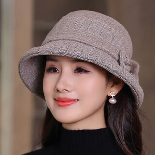 Bisi sheep middle-aged and elderly women's hats for autumn and winter mother's woolen basin hats old ladies and grandmothers cloth hats thickened fisherman hats 2319-deep khaki one-size-fits-all adjustable