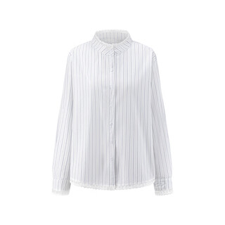 5+（FivePlus）花边立领竖条纹长袖衬衫女高级感休闲通勤时尚宽松衬衣 白条 M （均码）（130斤以内）